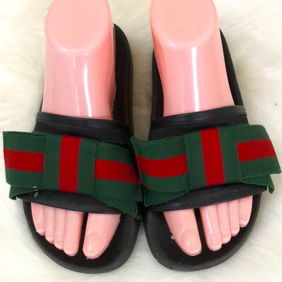 Gucci Women's Satin Web Sylvie Bow Slides Sz 36 - Picture 6 of 13